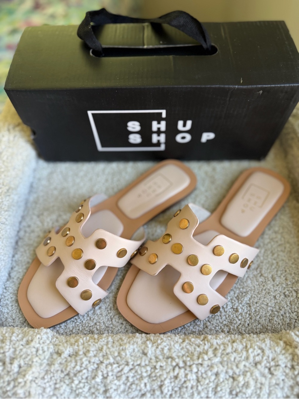 NEW IN BOX ShuShop Donatella Studded Slide Sandals Size 6.5